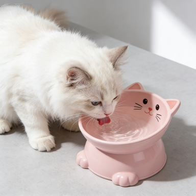 Pink Cat Elevated Pet Bowl