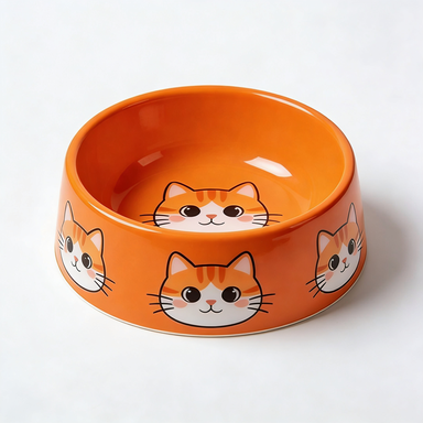 Orange Tabby Cat Print Pet Bowl with Saucer