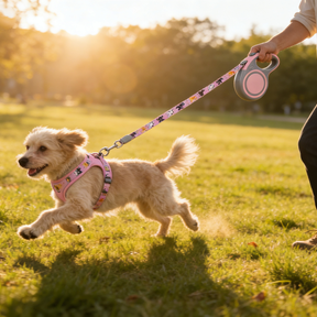 Pink Cartoon Print Retractable Leash