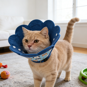 Soft Pet Recovery Cone Collar - Cute Blue Flower-Shaped Elizabethan Collar for Cats & Small Dogs, Adjustable & Comfortable
