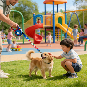 Red-Blue Cartoon Pet Print Retractable Leash
