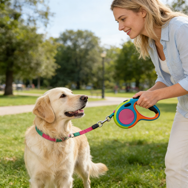 Rainbow Color-Block Retractable Leash