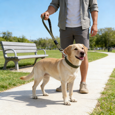 Olive Green Padded Handle Nylon Dog Leash