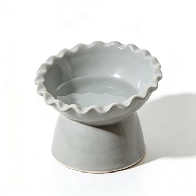 Ruffled Edge Elevated Ceramic Pet Bowl